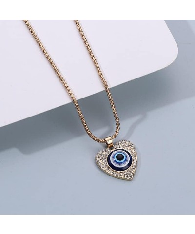 Disc Hamsa Heart Key Evil Eye Pendant Necklace Emo Evil Eye Chain Necklace Crystal Rhinestone Mal De Ojo Key Peach Fatima Pro...