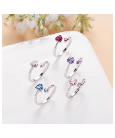 Birthstone Rings for Teen Girls Women 925 Sterling Silver Double Heart Open Adjustable Band Ring 09-September $11.88 Earrings