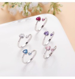 Birthstone Rings for Teen Girls Women 925 Sterling Silver Double Heart Open Adjustable Band Ring 09-September $11.88 Earrings