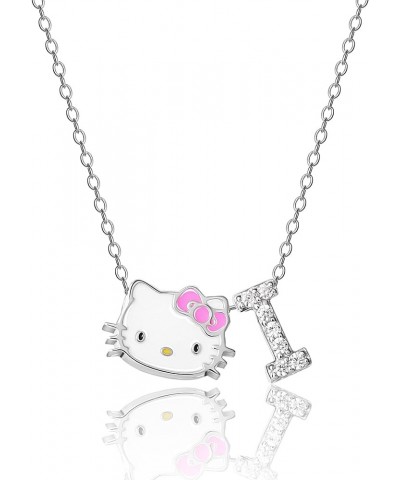 Sanrio Hello Kitty Womens Sterling Silver Letter Necklace - Enamel and Cubic Zirconia Initial Necklace Officially Licensed Le...