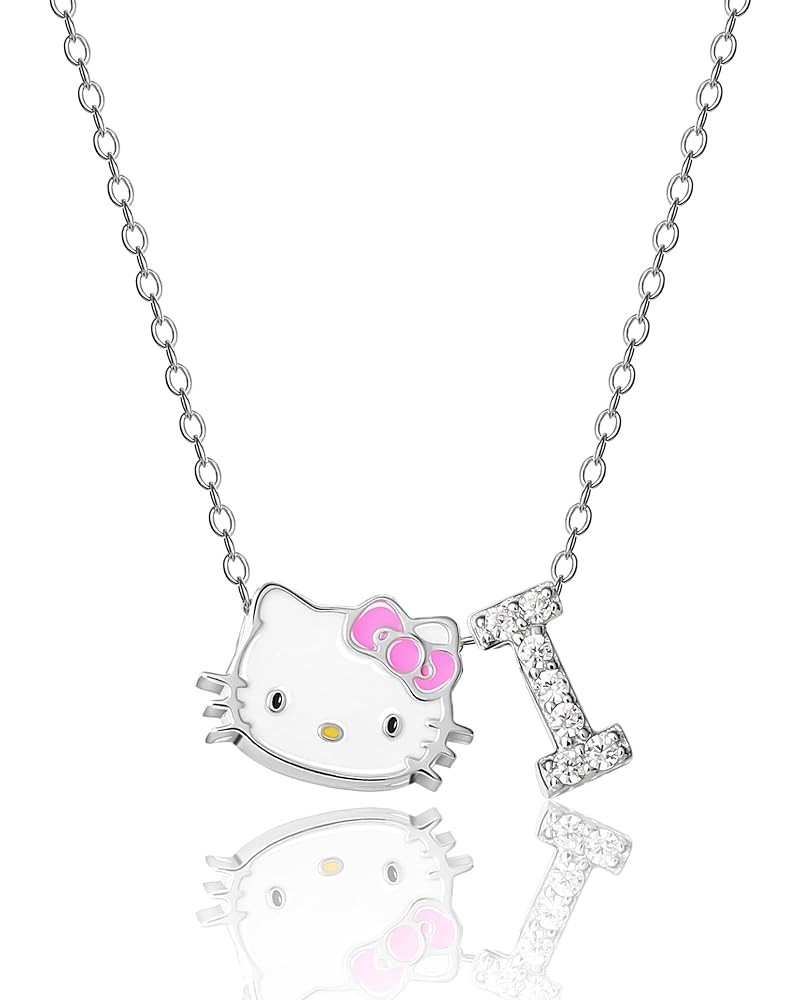 Sanrio Hello Kitty Womens Sterling Silver Letter Necklace - Enamel and Cubic Zirconia Initial Necklace Officially Licensed Le...