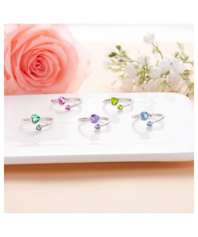 Birthstone Rings for Teen Girls Women 925 Sterling Silver Double Heart Open Adjustable Band Ring 09-September $11.88 Earrings