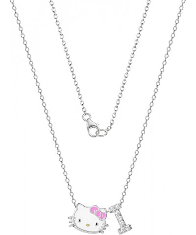 Sanrio Hello Kitty Womens Sterling Silver Letter Necklace - Enamel and Cubic Zirconia Initial Necklace Officially Licensed Le...