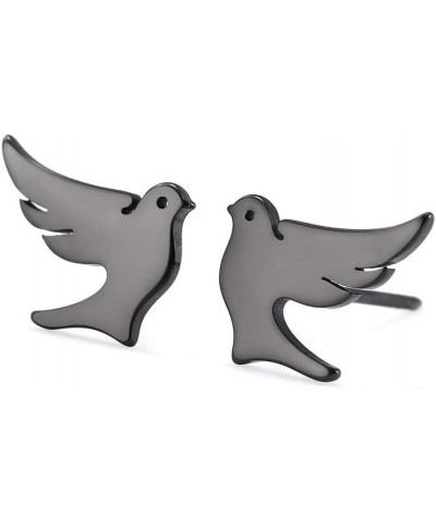 Stainless Steel Dove Stud Earrings Tiny Bird Animal Lucky Jewelry for Women Girls Birthday Gift black $8.43 Earrings