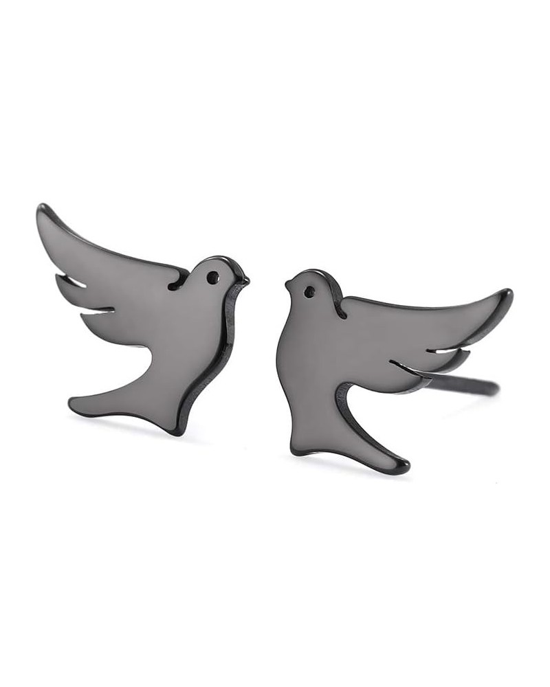 Stainless Steel Dove Stud Earrings Tiny Bird Animal Lucky Jewelry for Women Girls Birthday Gift black $8.43 Earrings