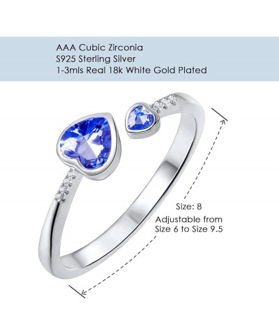 Birthstone Rings for Teen Girls Women 925 Sterling Silver Double Heart Open Adjustable Band Ring 09-September $11.88 Earrings