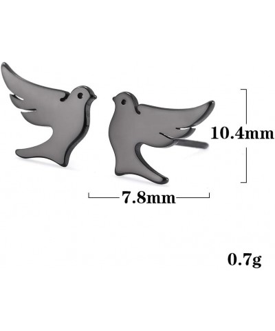 Stainless Steel Dove Stud Earrings Tiny Bird Animal Lucky Jewelry for Women Girls Birthday Gift black $8.43 Earrings