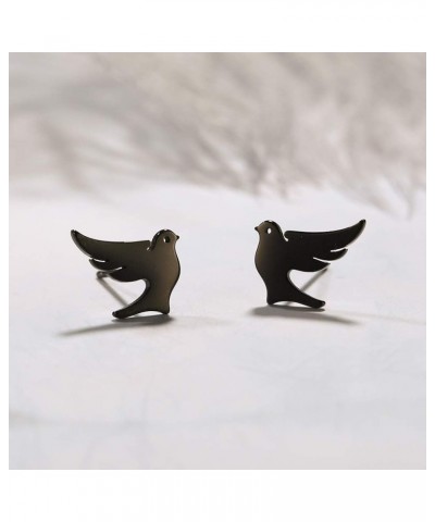 Stainless Steel Dove Stud Earrings Tiny Bird Animal Lucky Jewelry for Women Girls Birthday Gift black $8.43 Earrings