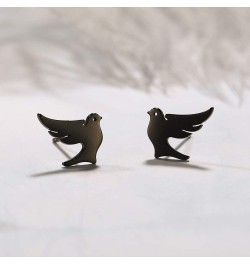 Stainless Steel Dove Stud Earrings Tiny Bird Animal Lucky Jewelry for Women Girls Birthday Gift black $8.43 Earrings