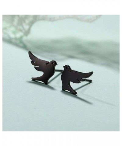 Stainless Steel Dove Stud Earrings Tiny Bird Animal Lucky Jewelry for Women Girls Birthday Gift black $8.43 Earrings