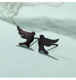 Stainless Steel Dove Stud Earrings Tiny Bird Animal Lucky Jewelry for Women Girls Birthday Gift black $8.43 Earrings