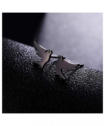 Stainless Steel Dove Stud Earrings Tiny Bird Animal Lucky Jewelry for Women Girls Birthday Gift black $8.43 Earrings