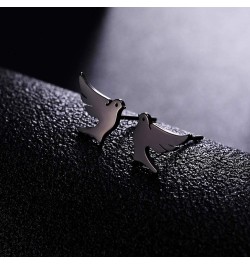 Stainless Steel Dove Stud Earrings Tiny Bird Animal Lucky Jewelry for Women Girls Birthday Gift black $8.43 Earrings