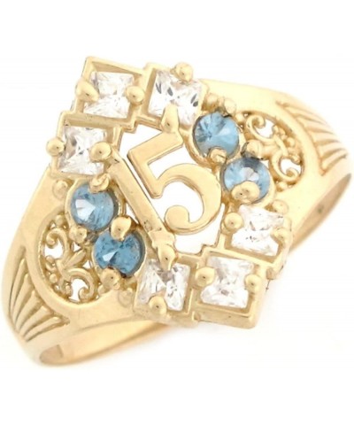 10k Gold 15 Anos Quinceanera Simulated Birthstone Ring Blue Zircon $81.70 Rings