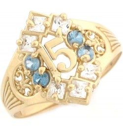 10k Gold 15 Anos Quinceanera Simulated Birthstone Ring Blue Zircon $81.70 Rings