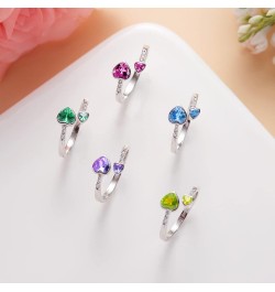 Birthstone Rings for Teen Girls Women 925 Sterling Silver Double Heart Open Adjustable Band Ring 09-September $11.88 Earrings