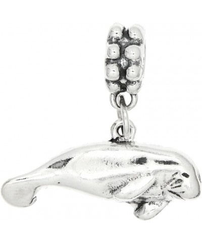 Sterling Silver Oxidized Dangling European Flat Sea Cow Manatee Bead Charm $11.97 Bracelets