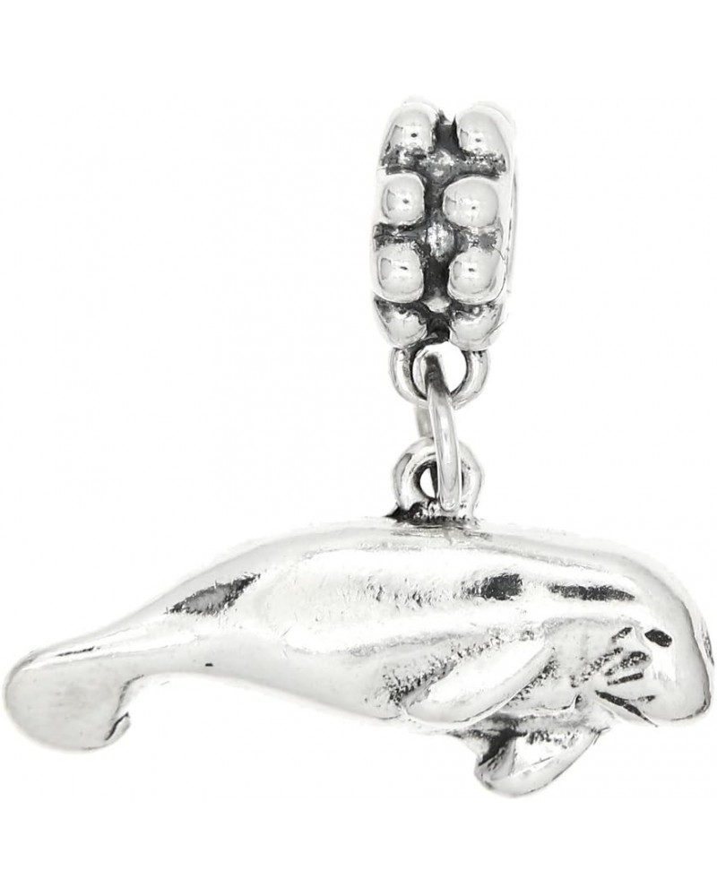 Sterling Silver Oxidized Dangling European Flat Sea Cow Manatee Bead Charm $11.97 Bracelets