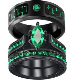 His and Her Couple Rings Black Matching Ring 1.5ct Green CZ Women Wedding Ring Sets for Him and Her women's size 6 & men's si...