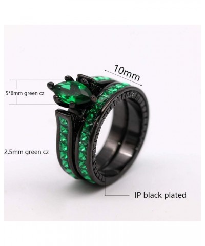 His and Her Couple Rings Black Matching Ring 1.5ct Green CZ Women Wedding Ring Sets for Him and Her women's size 6 & men's si...