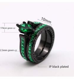 His and Her Couple Rings Black Matching Ring 1.5ct Green CZ Women Wedding Ring Sets for Him and Her women's size 6 & men's si...