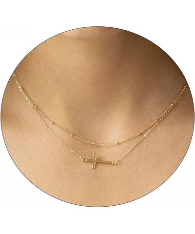 Cross Necklace for Women 18K Gold Plated Cute Cross Pendant Choker Necklaces Simple Trendy Everyday Jewelry Layered Sideways ...