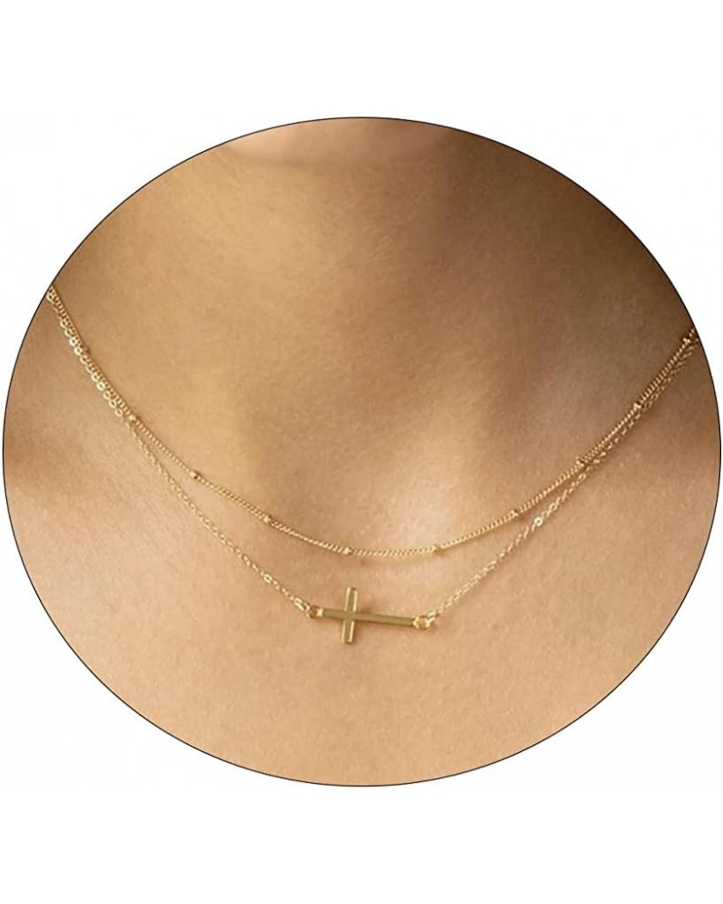 Cross Necklace for Women 18K Gold Plated Cute Cross Pendant Choker Necklaces Simple Trendy Everyday Jewelry Layered Sideways ...