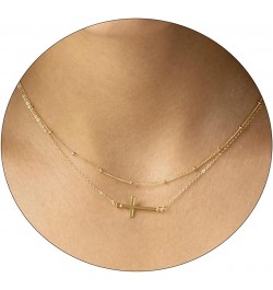 Cross Necklace for Women 18K Gold Plated Cute Cross Pendant Choker Necklaces Simple Trendy Everyday Jewelry Layered Sideways ...