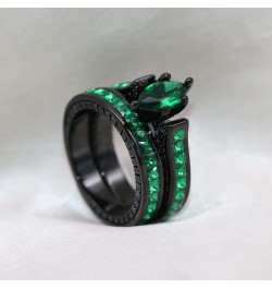 His and Her Couple Rings Black Matching Ring 1.5ct Green CZ Women Wedding Ring Sets for Him and Her women's size 6 & men's si...