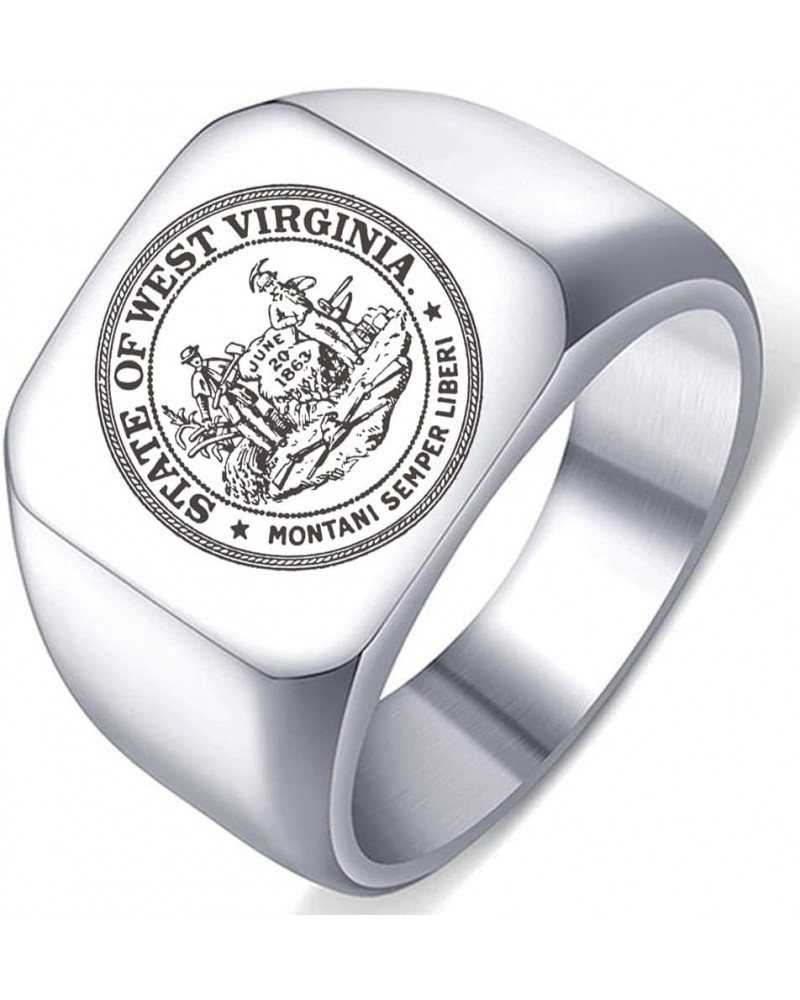 Stainless Steel Seal State West Virginia Vintage Mens Womens Engraved Symbol Trible Jewelry Ring 1.Silver 17MMx18MM $5.67 Rings