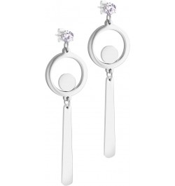 Stainless Steel CZ Round Circle & Dangle Long Bar Earrings for Women Silver $10.99 Earrings