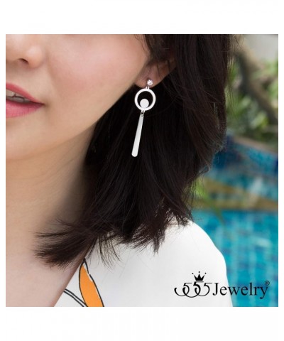 Stainless Steel CZ Round Circle & Dangle Long Bar Earrings for Women Silver $10.99 Earrings