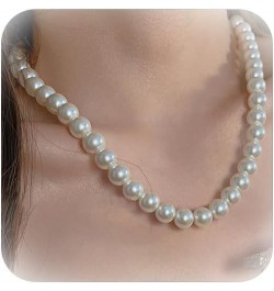 Pearl Necklaces for Women Cream White Round Imitation Pearl Choker Brides Wedding Prom White Pearl Necklace Adjustable Chain ...