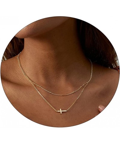 Cross Necklace for Women 18K Gold Plated Cute Cross Pendant Choker Necklaces Simple Trendy Everyday Jewelry Layered Sideways ...