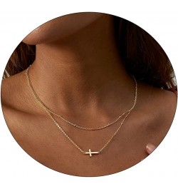 Cross Necklace for Women 18K Gold Plated Cute Cross Pendant Choker Necklaces Simple Trendy Everyday Jewelry Layered Sideways ...