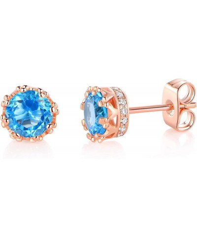 Rose Gold Plated Stud Earrings for Women 6.0mm Round Brilliant Crown Birthstone Birthday Jewelry Gift L-Dec. $5.49 Earrings