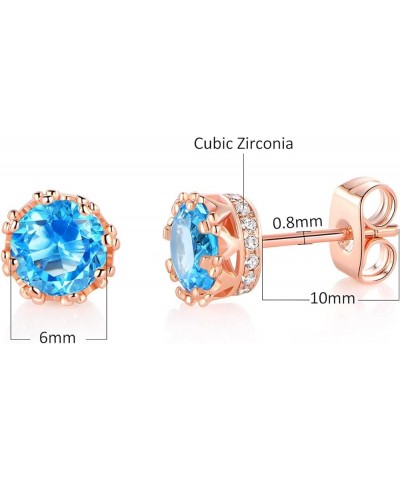 Rose Gold Plated Stud Earrings for Women 6.0mm Round Brilliant Crown Birthstone Birthday Jewelry Gift L-Dec. $5.49 Earrings