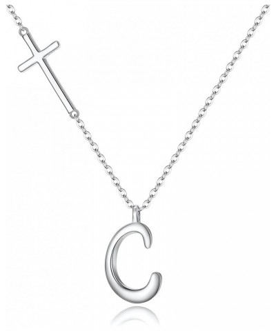 925 Sterling Silver Cross Side Pendant Necklace Initial Letter Alphabet Jesus Crucifix Christian Jewelry Gifts for Mom Girls ...