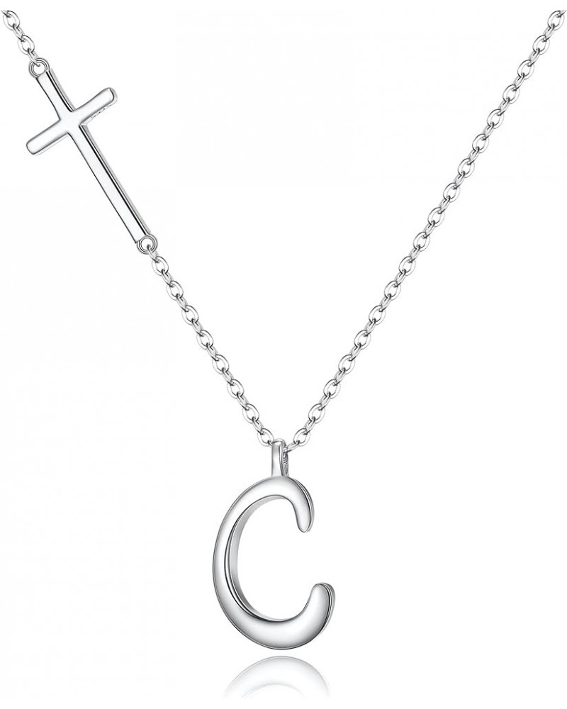 925 Sterling Silver Cross Side Pendant Necklace Initial Letter Alphabet Jesus Crucifix Christian Jewelry Gifts for Mom Girls ...