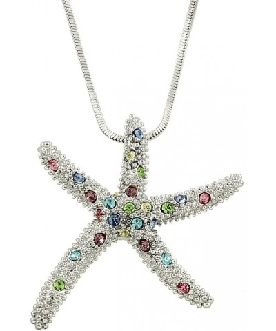 Starfish Pendant Necklace Rhinestone Crystal Rhodium High Polished Style 5 - Multicolor (Large) $7.64 Necklaces