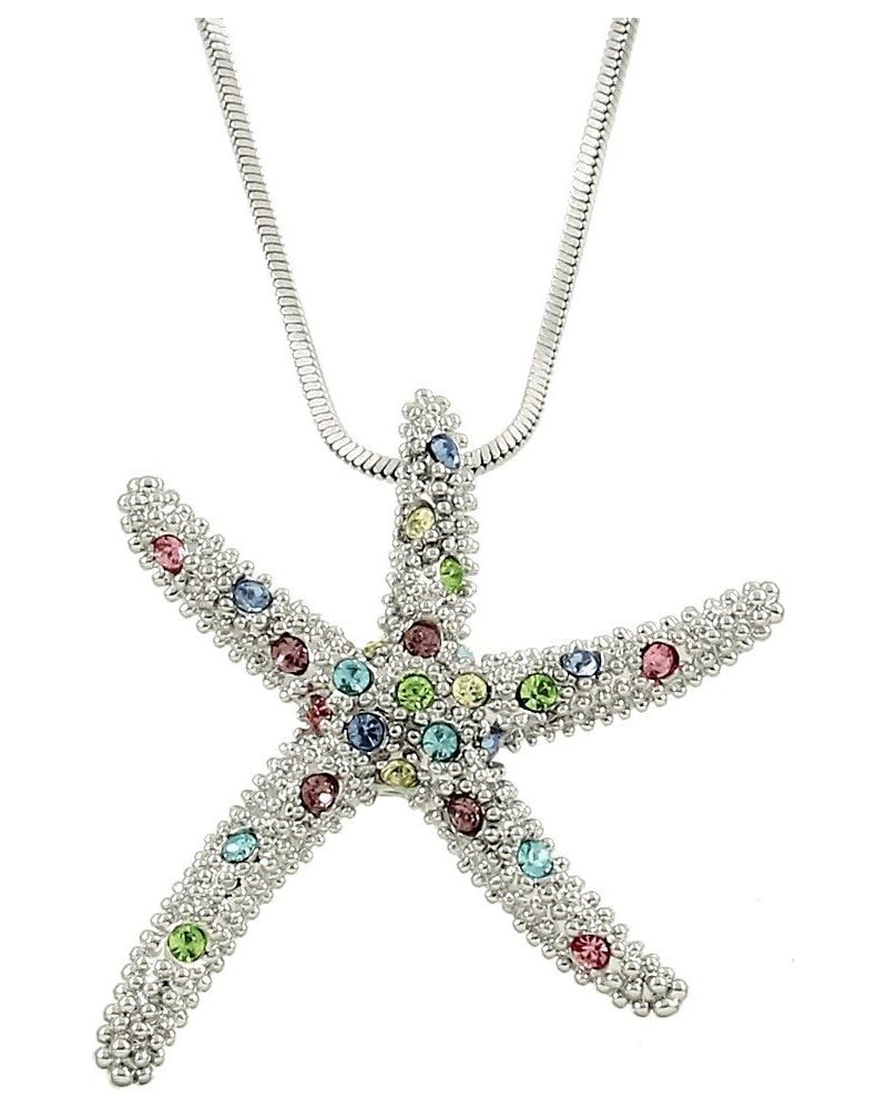 Starfish Pendant Necklace Rhinestone Crystal Rhodium High Polished Style 5 - Multicolor (Large) $7.64 Necklaces