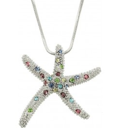 Starfish Pendant Necklace Rhinestone Crystal Rhodium High Polished Style 5 - Multicolor (Large) $7.64 Necklaces