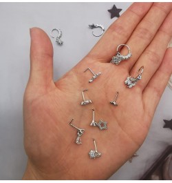 20Pcs 20G Dangle Nose Ring L Shaped Dangling Nose Stud for Women Stainless Steel Nose Ring Studs CZ Flower Dangle Nose Rings ...