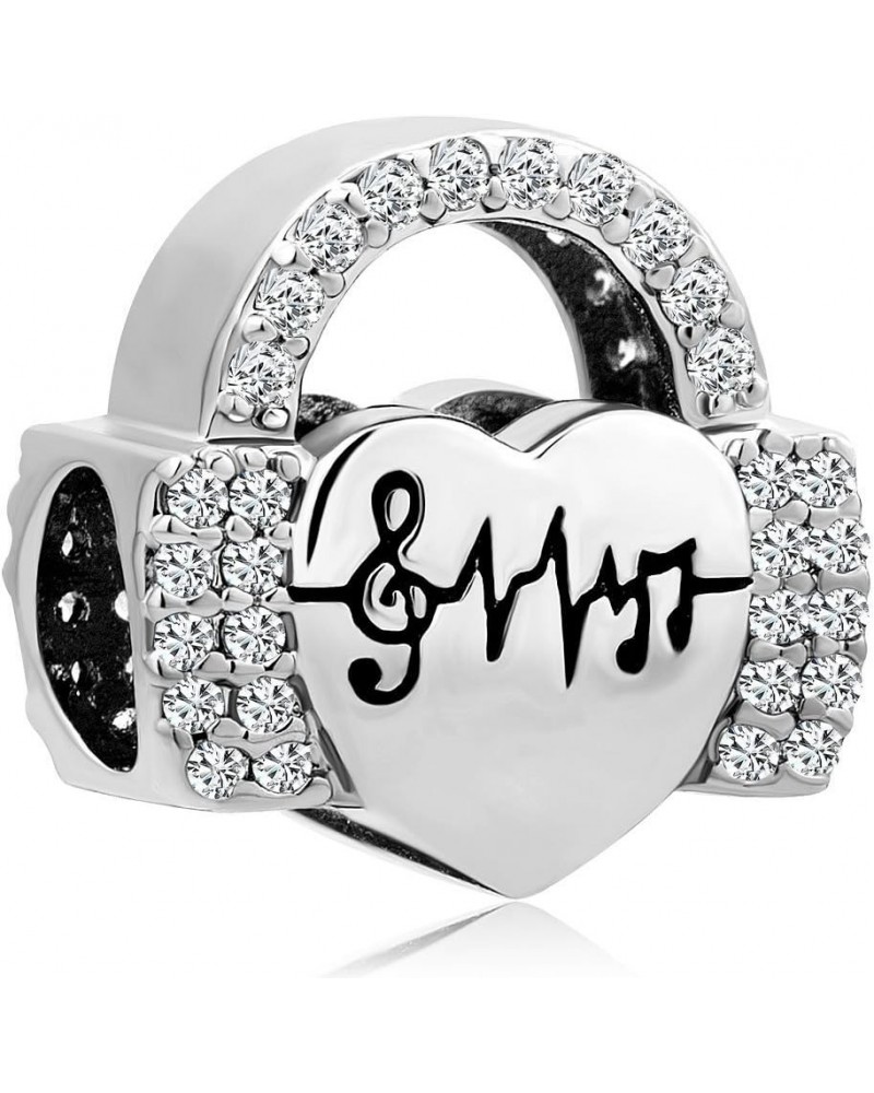 Heart Love Music Charm Hear Heartbeat Beads For Charm Bracelets White $6.71 Bracelets