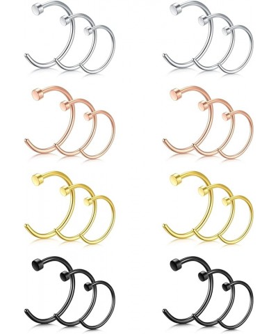 Nose Rings Hoop Nose Ring Surgical Steel 20g Gauge 8mm 10mm 12mm Piercing Hoops Jewelry C shape-8/10/12mm hoop-24pcs $7.27 Bo...