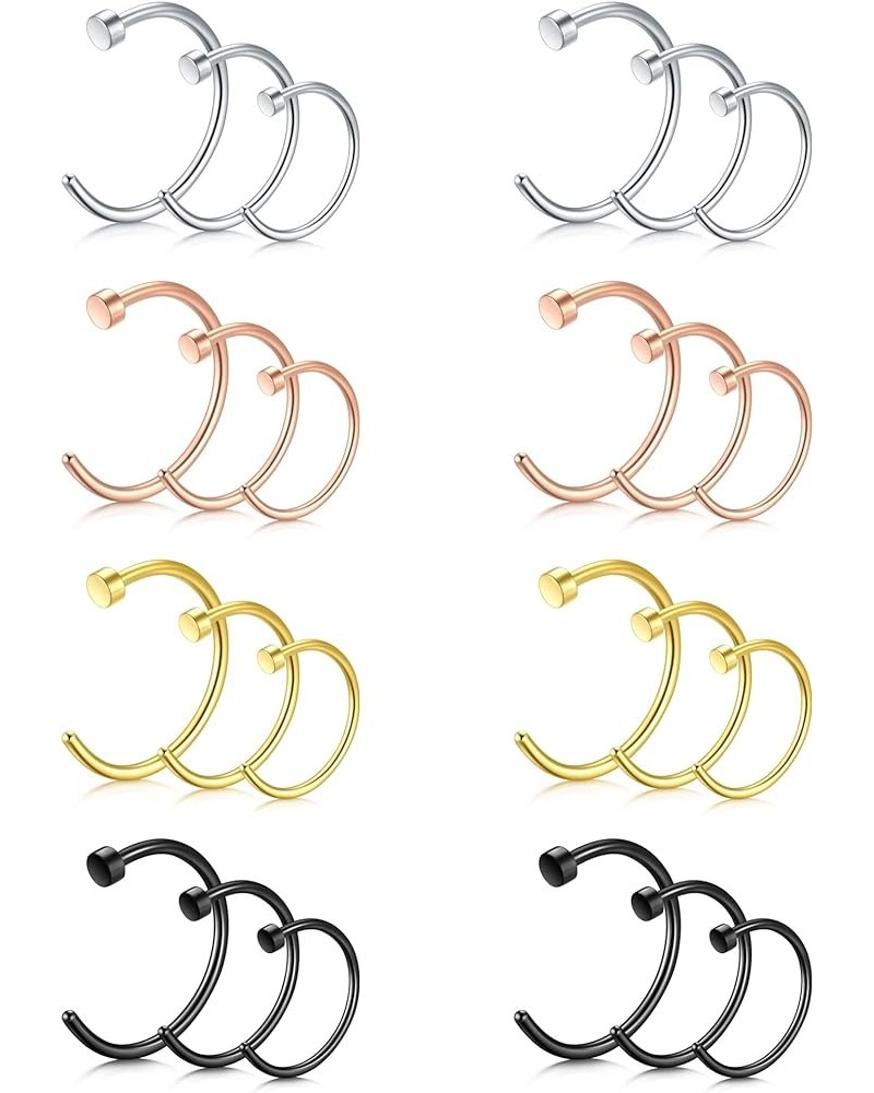 Nose Rings Hoop Nose Ring Surgical Steel 20g Gauge 8mm 10mm 12mm Piercing Hoops Jewelry C shape-8/10/12mm hoop-24pcs $7.27 Bo...