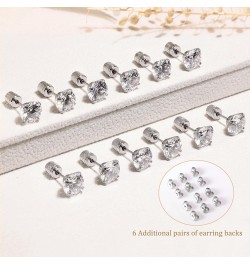 Threadless Flat Back Stud Earrings, 6 Pairs Titanium Hypoallergenic Earrings for Women Men, Cubic Zirconia Silver Gold Stud E...