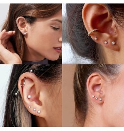 Threadless Flat Back Stud Earrings, 6 Pairs Titanium Hypoallergenic Earrings for Women Men, Cubic Zirconia Silver Gold Stud E...