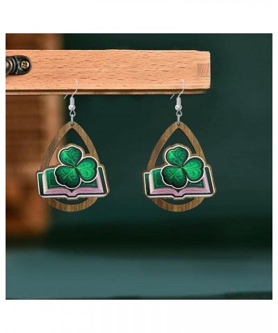 Creative St. Patrick's Day Wooden Hook Earrings Handmade Unique Hollow Dangle Drop Earrings St. Patrick's Day-8 $5.12 Earrings