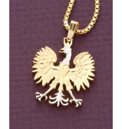 Polish Eagle Pendant & Necklace, Poland 10 Zlotych Hand Cut Coin $38.64 Pendants